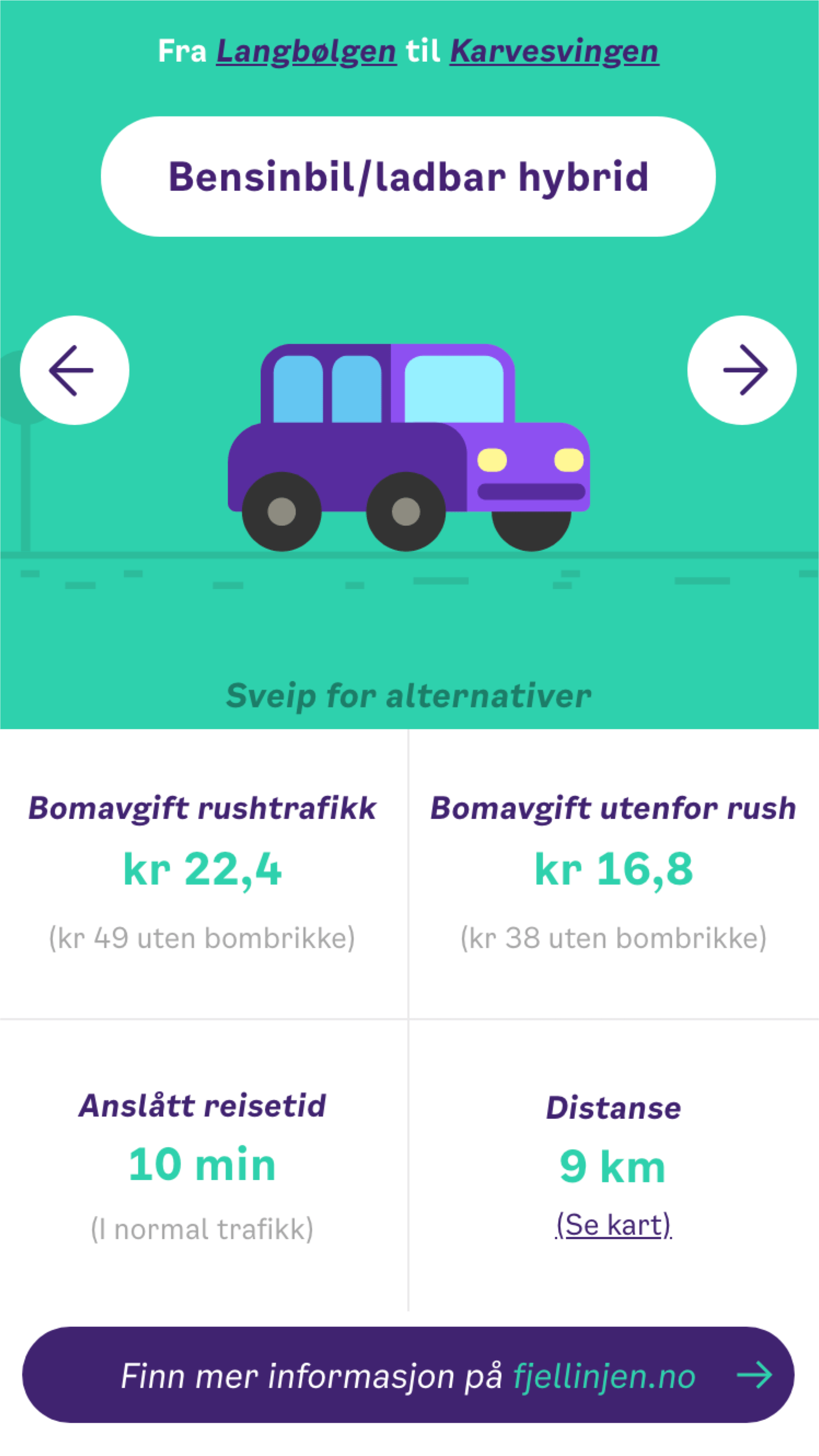 mobile interface showing costs of car commute