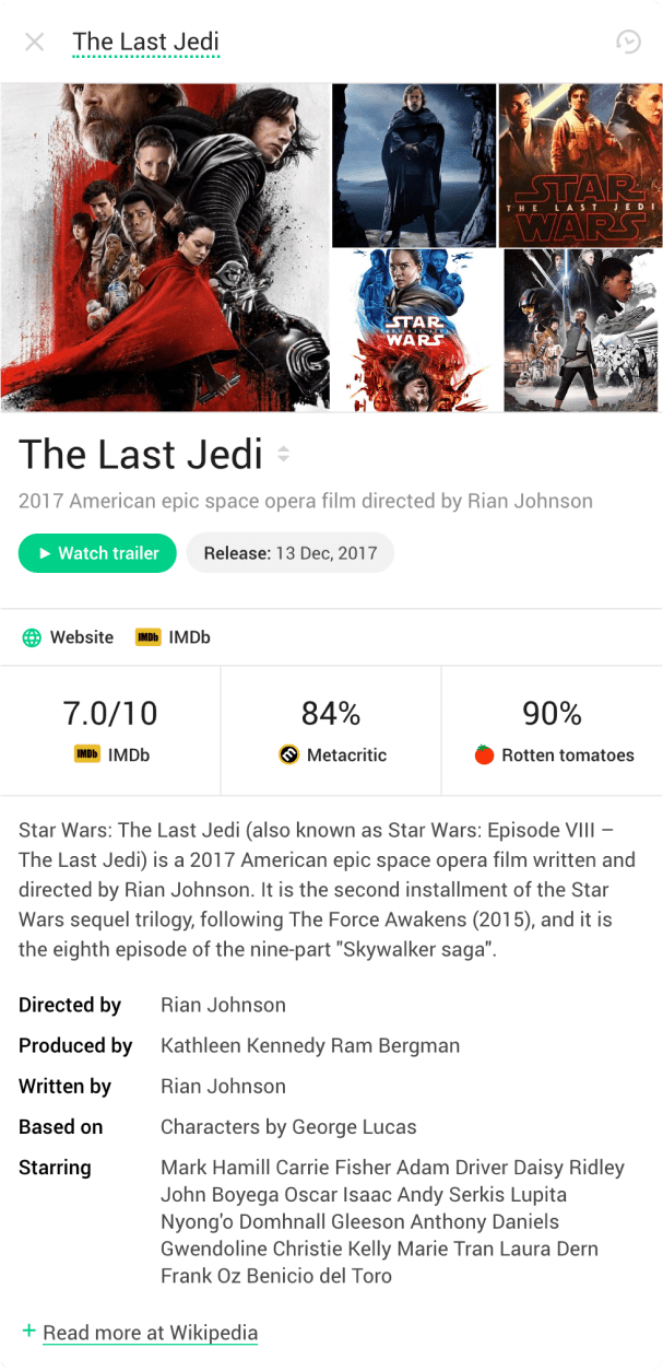 panel with information about the last jedi